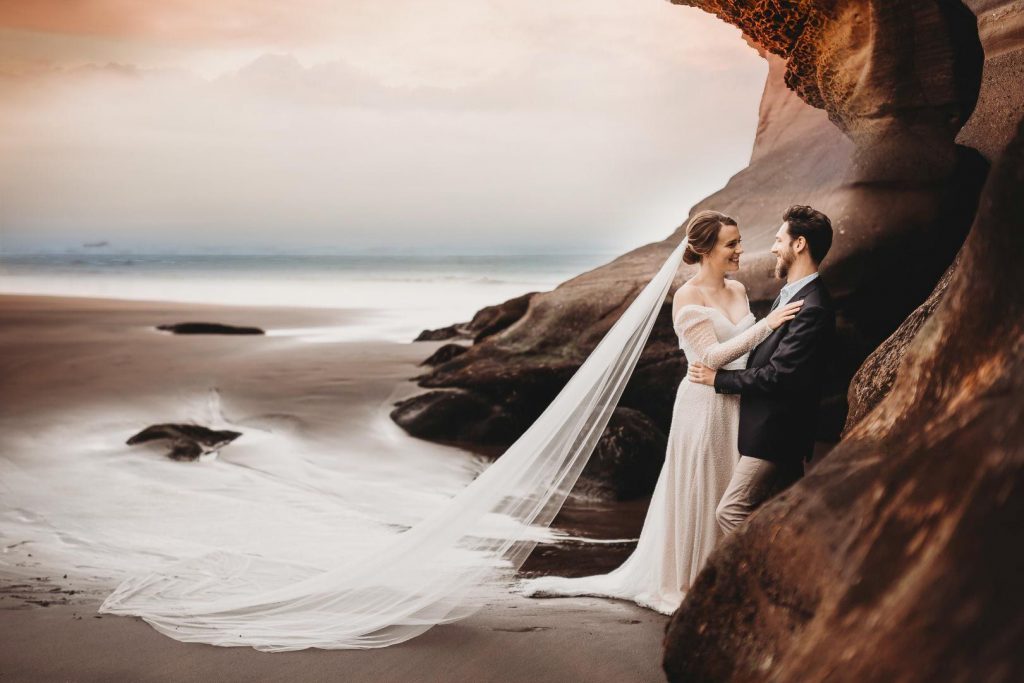 bride and groom smiling Auckland wedding photographer Amber Farooq