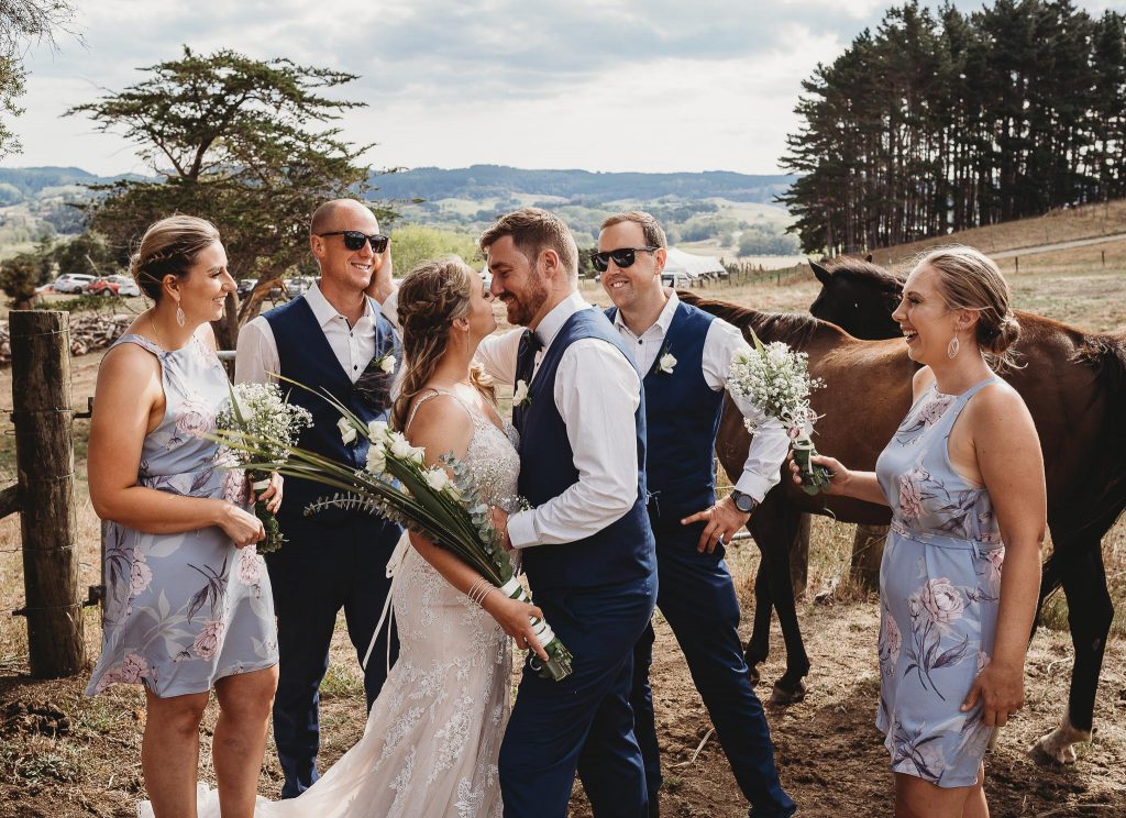 bride and groom with bridal party photo session - Auckland Wedding Photographer