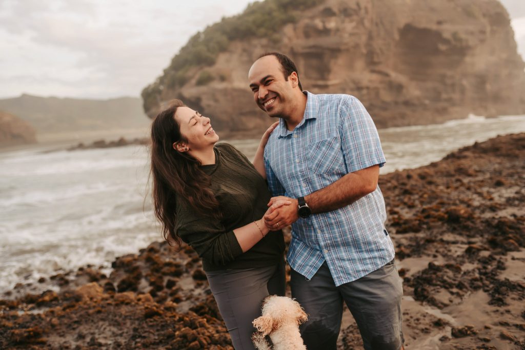 Auckland couple photography studio: Professional photographers capture the essence of Mas and Huda's love at Bethells Beach.